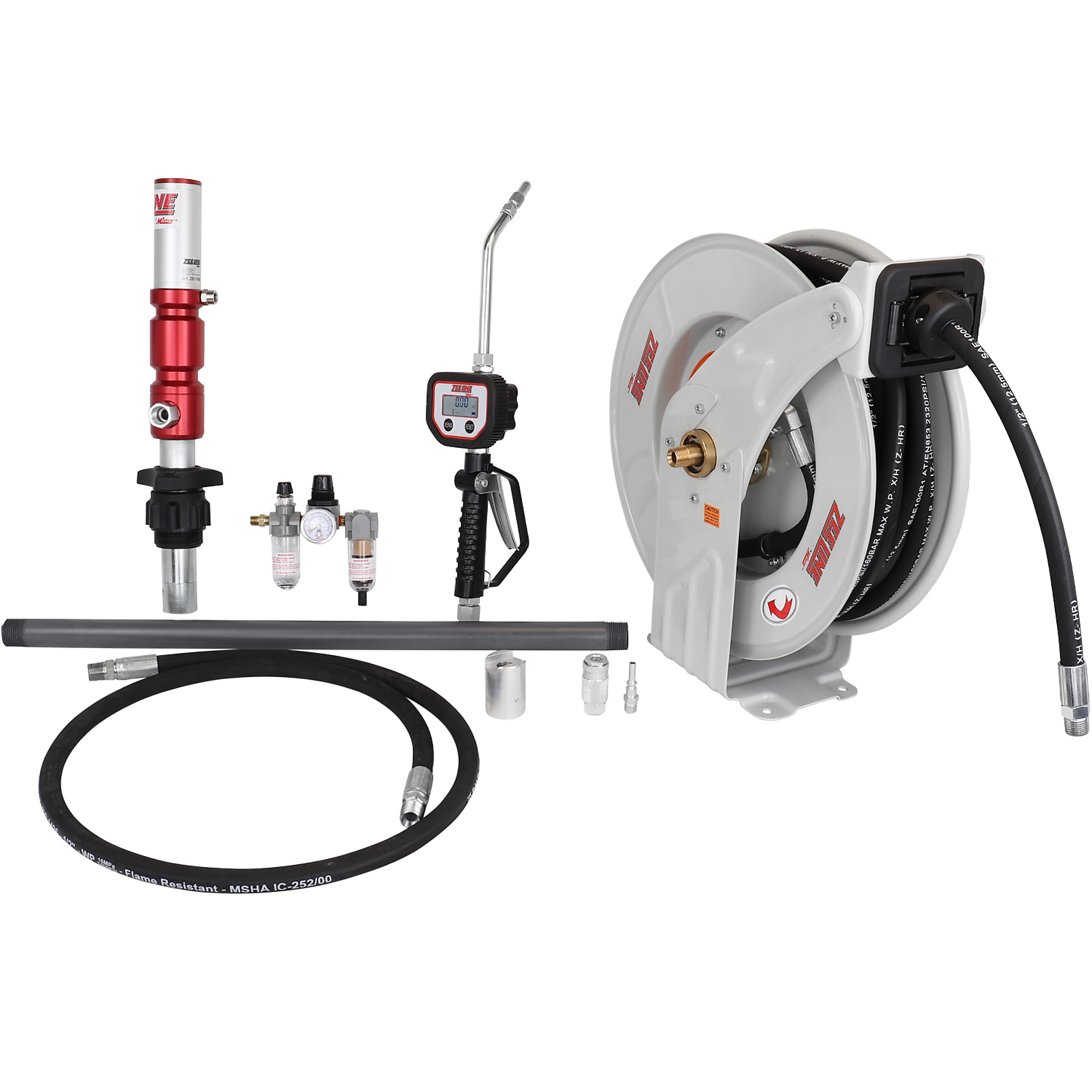 Zee Line Premium Series Pump Kit — 3:1 Ratio, 55-Gallon, 6.6 GPM, Pneumatic Pump, 50ft. Hose Reel, Metered Control Valve, Model# ZE1700PK-55-600